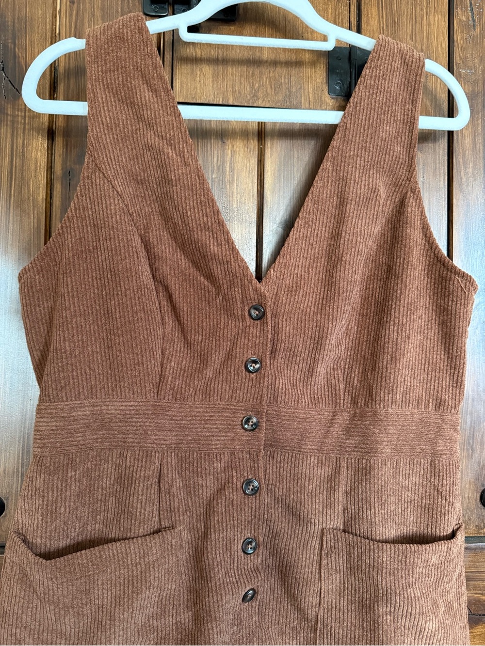 Rust Brown Corduroy Button-Front Women's Dress - Picture 3 of 6